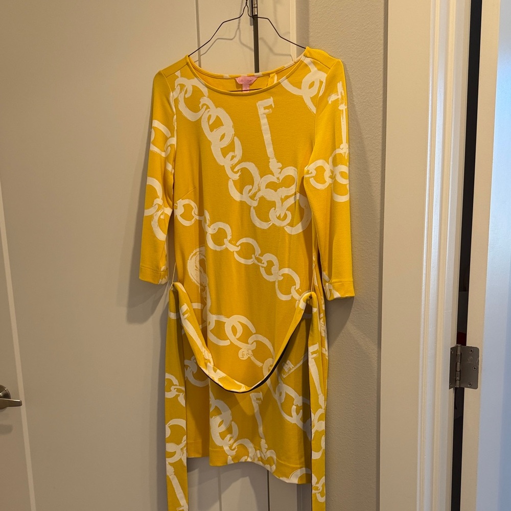 Lilly Pulitzer Yellow Chain Print Long Sleeve Dress